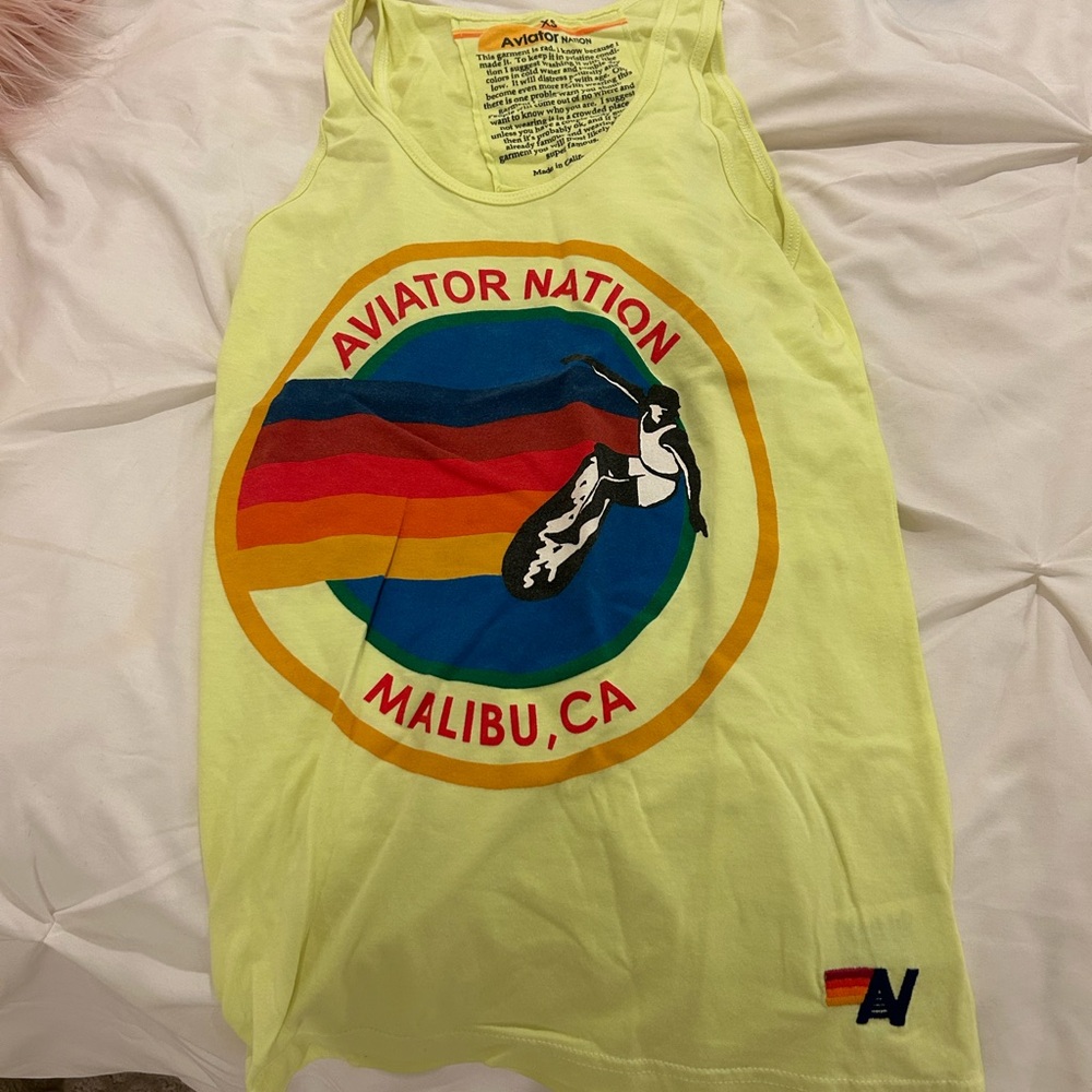 Aviator Nation Lime Tank with Rainbow Graphic